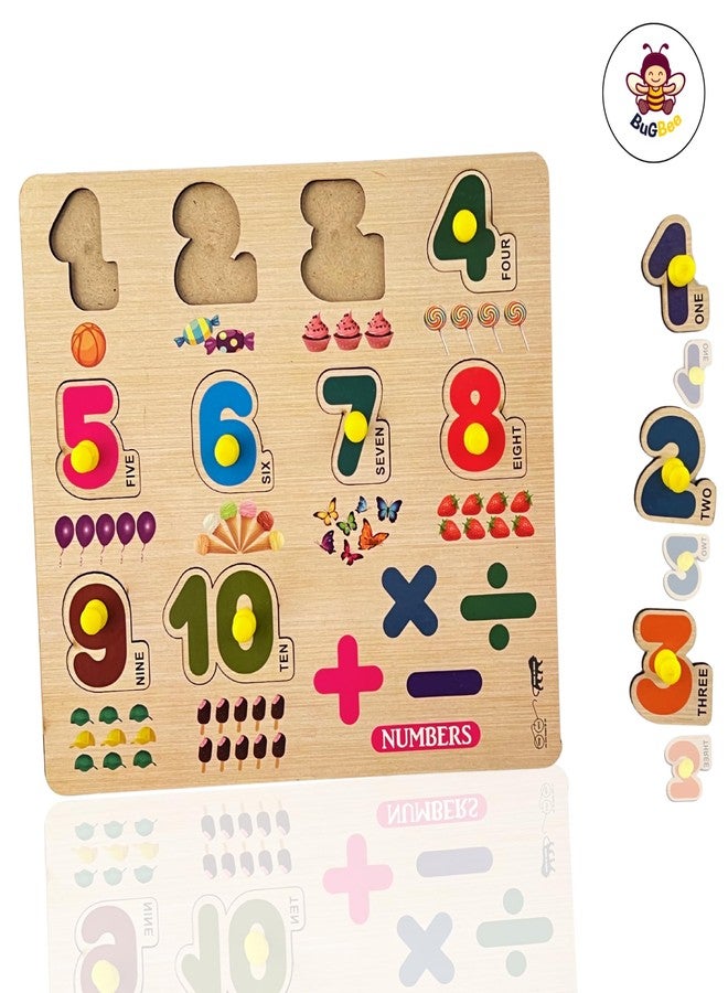 BuGBee Wooden Numbers 1-10 Peg Puzzle Board for Kids | Counting Objects Learning Toy | Educational Wooden Number Puzzle for Toddlers 2 3 4 5+ Years - Image 5